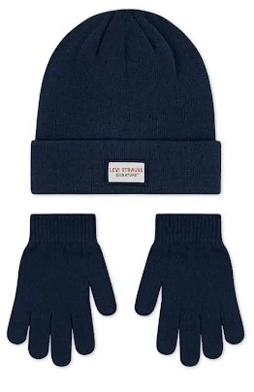 Levi Strauss Kids Beanie & Gloves Set Dress Blues Blue One Size Warm NEW